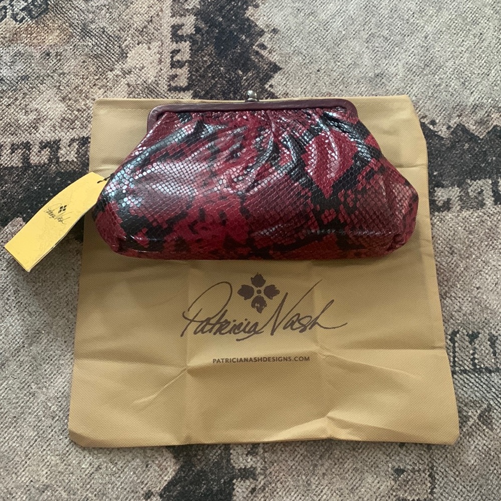 Patricia Nash Brand New Red & Black Snakeskin Print Handbag